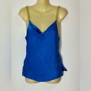 DO+BE Blue Silky Tank Blouse with Gold Chain Straps size S